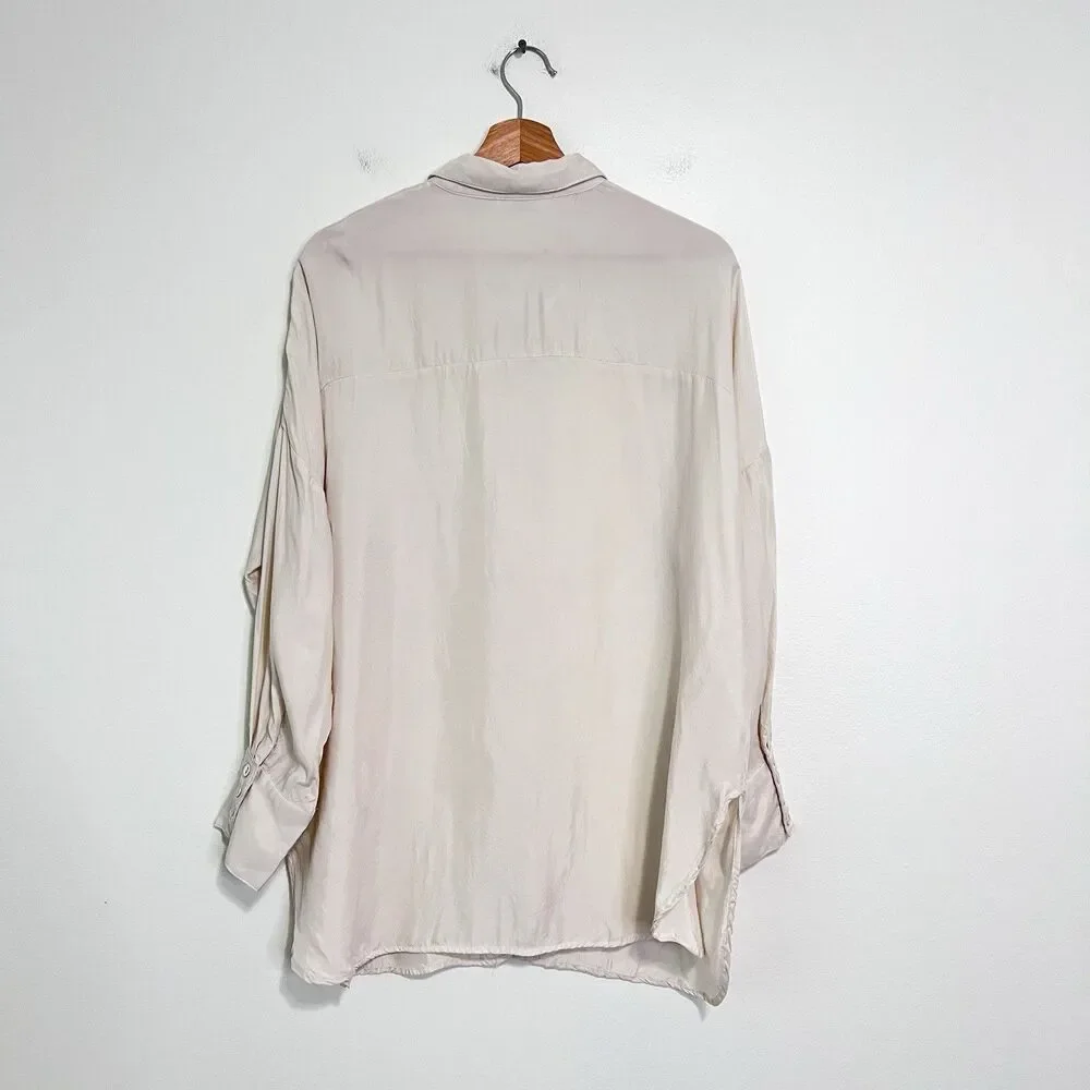 Dissh Oversized Satin Like Button Up Shirt Cream AU 12 US 8 Cupro Blend Neutral - Picture 9 of 12